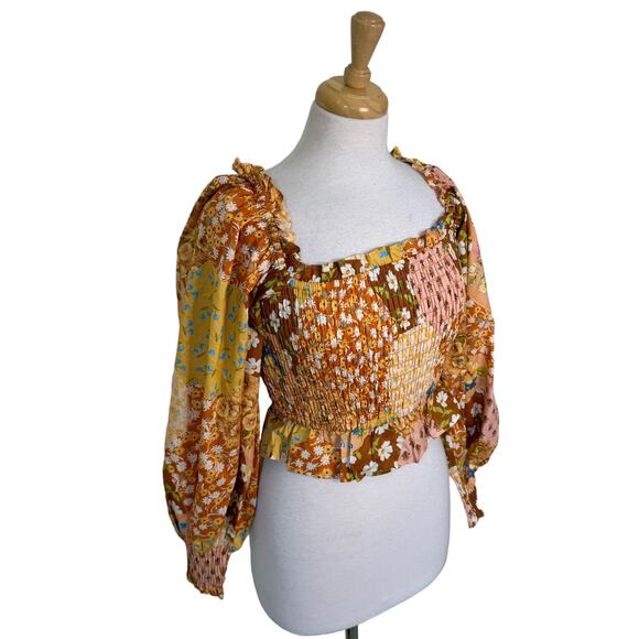 SPELL FREDA SHIRRED BLOUSE Amber 100% Organic Cotton Boho Floral Size Small NWT - Picture 14 of 15